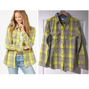 Outerknown | Women's Blanket Shirt In Electric Lime Jones Plaid